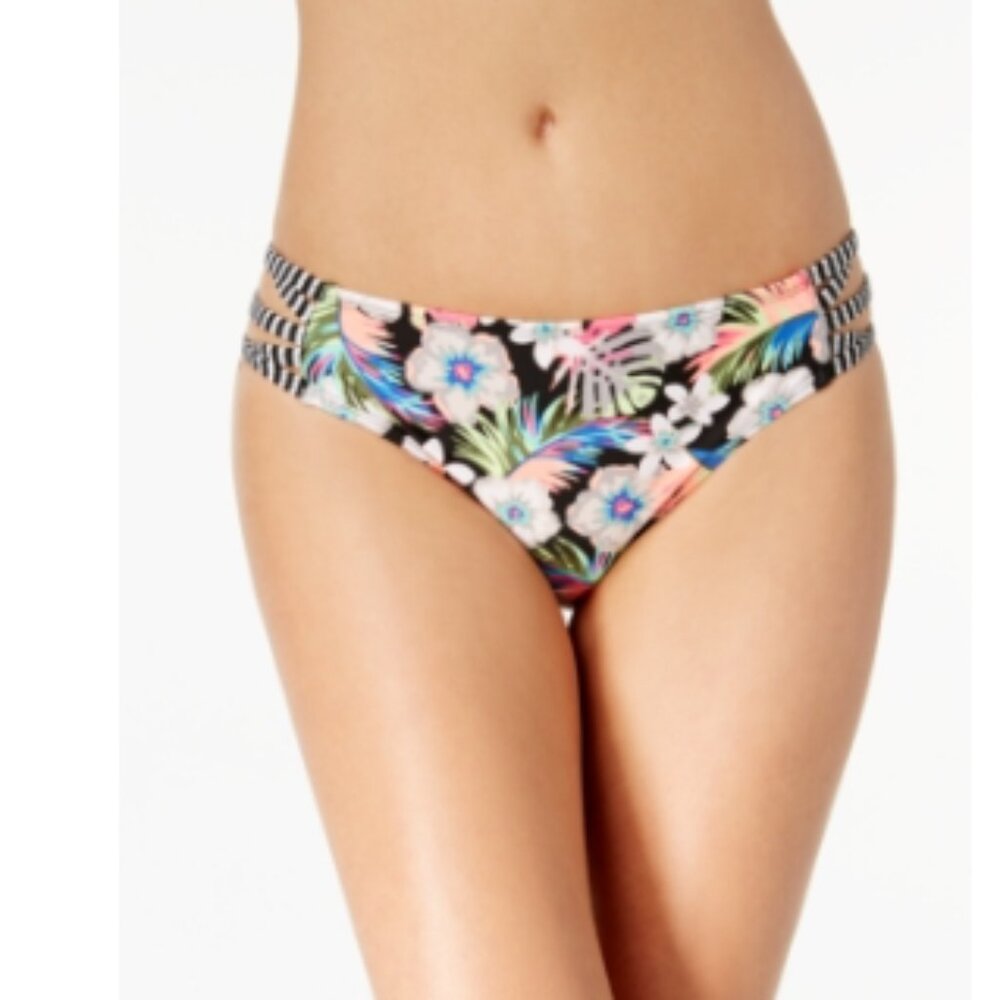 California Waves Juniors' Hibiscus Punch Strappy Hipster Bikini Bottoms, Created